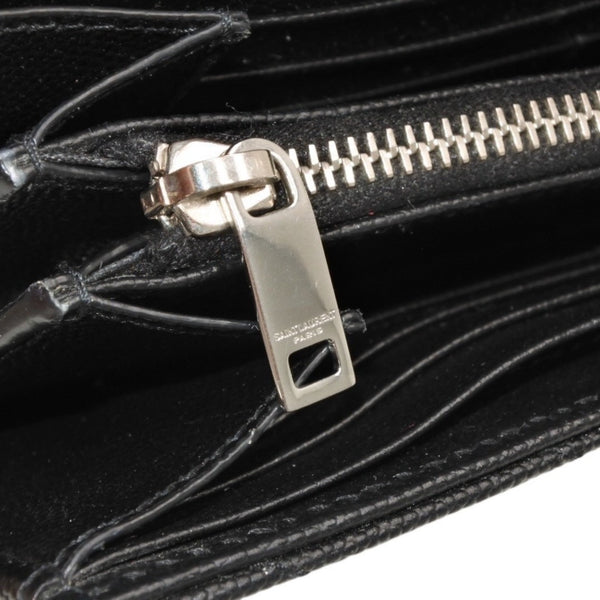 極美品 YVES SAINT LAURENT イヴ サンローラン ラージフラップ ウォレット 長財布 ブラック シルバー金具 372264 中古 4a000492