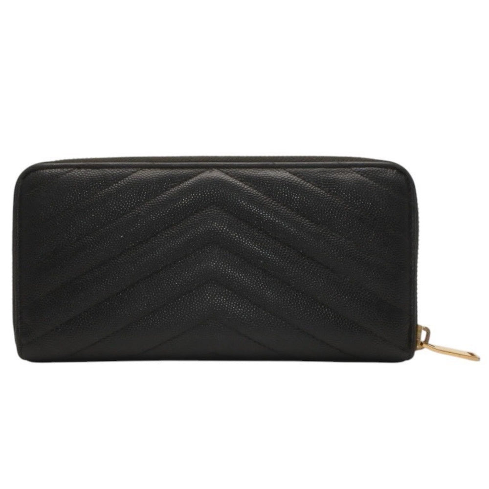 YVES SAINT LAURENT イヴ サンローラン ウォレット 長財布 ブラック V字キルティング 358094 ゴールド金具 美品 中古 4a000467