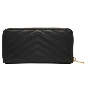 YVES SAINT LAURENT イヴ サンローラン ウォレット 長財布 ブラック V字キルティング 358094 ゴールド金具 美品 中古 4a000467