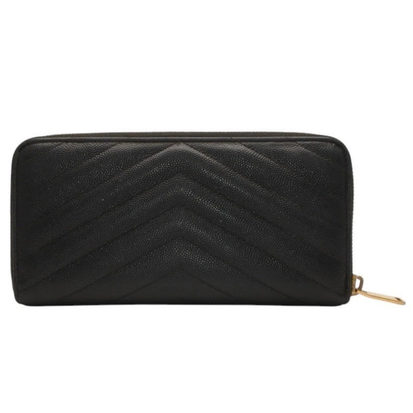 YVES SAINT LAURENT イヴ サンローラン ウォレット 長財布 ブラック V字キルティング 358094 ゴールド金具 美品 中古 4a000467