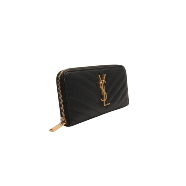 YVES SAINT LAURENT イヴ サンローラン ウォレット 長財布 ブラック V字キルティング 358094 ゴールド金具 美品 中古 4a000467