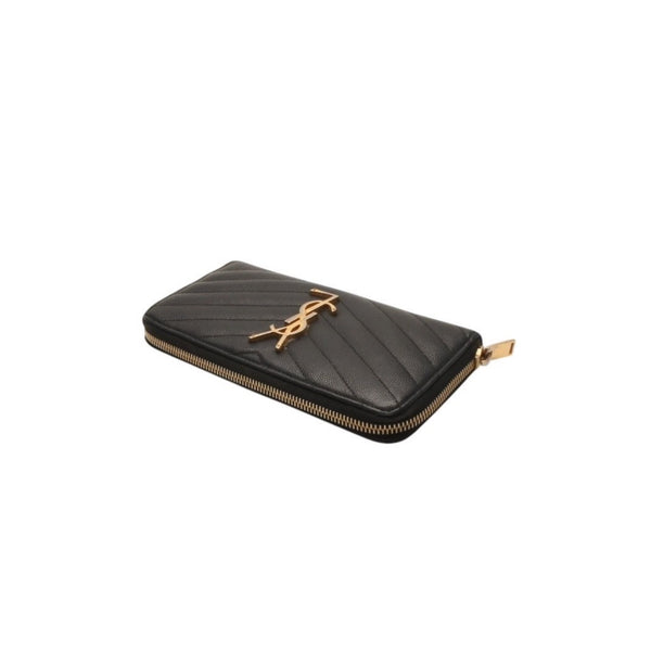 YVES SAINT LAURENT イヴ サンローラン ウォレット 長財布 ブラック V字キルティング 358094 ゴールド金具 美品 中古 4a000467