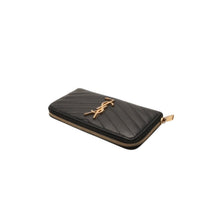 画像をギャラリービューアに読み込む, YVES SAINT LAURENT イヴ サンローラン ウォレット 長財布 ブラック V字キルティング 358094 ゴールド金具 美品 中古 4a000467