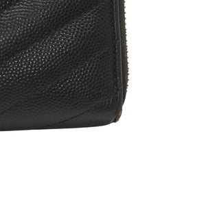 YVES SAINT LAURENT イヴ サンローラン ウォレット 長財布 ブラック V字キルティング 358094 ゴールド金具 美品 中古 4a000467