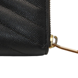YVES SAINT LAURENT イヴ サンローラン ウォレット 長財布 ブラック V字キルティング 358094 ゴールド金具 美品 中古 4a000467
