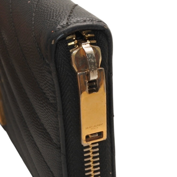 YVES SAINT LAURENT イヴ サンローラン ウォレット 長財布 ブラック V字キルティング 358094 ゴールド金具 美品 中古 4a000467