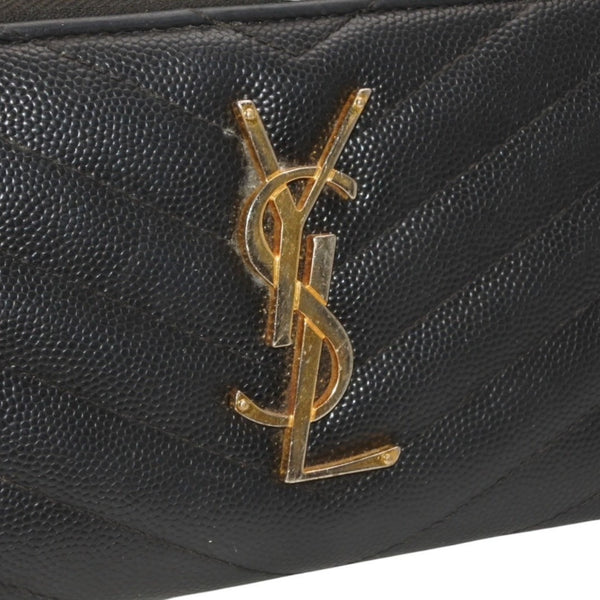 YVES SAINT LAURENT イヴ サンローラン ウォレット 長財布 ブラック V字キルティング 358094 ゴールド金具 美品 中古 4a000467