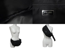 画像をギャラリービューアに読み込む, 極美品 PRADA プラダ TESSUTO MONTAGN ウエストバッグ・ボディバッグ ロゴプレート 2VL005 ブラック ナイロン 中古 4b000485