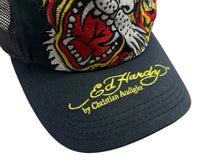 Load image into Gallery viewer, Ed Hardy エド ハーディー 刺繍メッシュキャップ 帽子 タイガー 虎 コットン ポリエステル ブラック イエロー 美品 中古 4b000517