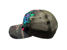 Load image into Gallery viewer, Ed Hardy エドハーディー Audigier エターナルラブ 刺繍 メッシュキャップ 帽子 デニム カモ グリーン 美品 中古 4b000518