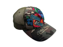 Load image into Gallery viewer, Ed Hardy エドハーディー Audigier エターナルラブ 刺繍 メッシュキャップ 帽子 デニム カモ グリーン 美品 中古 4b000518