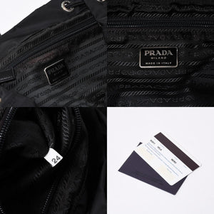 極美品 PRADA プラダ 三角ロゴ リュックサック 1BZ811 ブラック ナイロン レザー シルバー金具 中古 4a000052