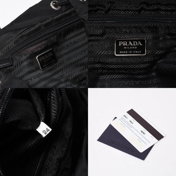 極美品 PRADA プラダ 三角ロゴ リュックサック 1BZ811 ブラック ナイロン レザー シルバー金具 中古 4a000052