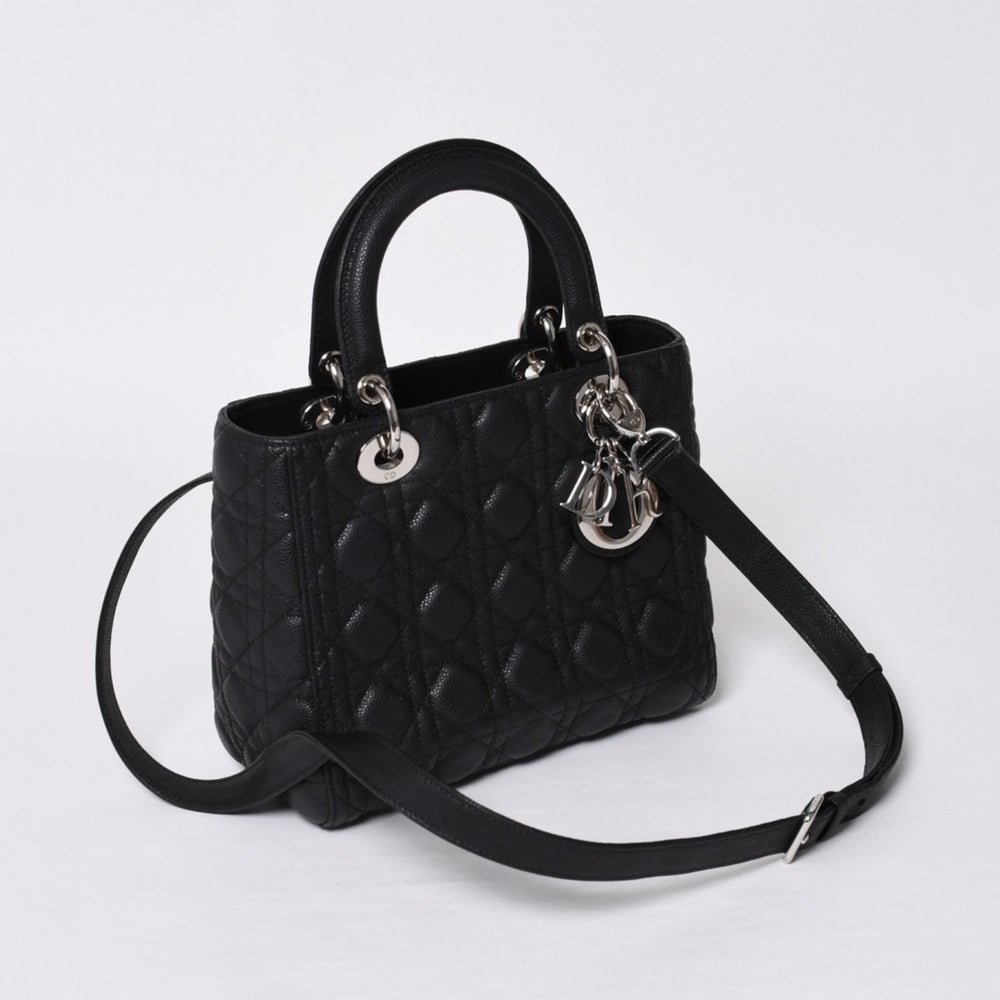 極美品 Christian Dior クリスチャンディオール レディディオール カナージュ ミディアム 2WAY M0565PWRT_M900 ブラック 中古 4a000050