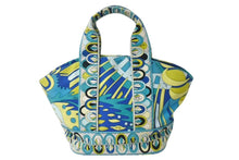 画像をギャラリービューアに読み込む, EMILIO PUCCI エミリオ プッチ トートバッグ ハンドバッグ イタリア製 キャンバス ブルー マルチカラー 美品 中古 4b000523