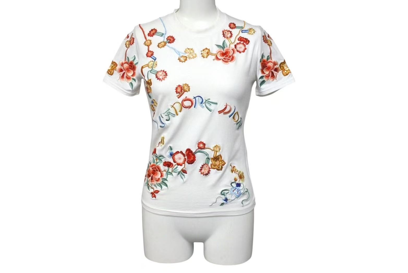 美品　ガリアーノ期　Dior ディオール Tシャツ トロッター 花柄 刺繍　白 美品 ガリアーノ期 Dior ディオール Tシャツ トロッター 花柄 刺繍 白