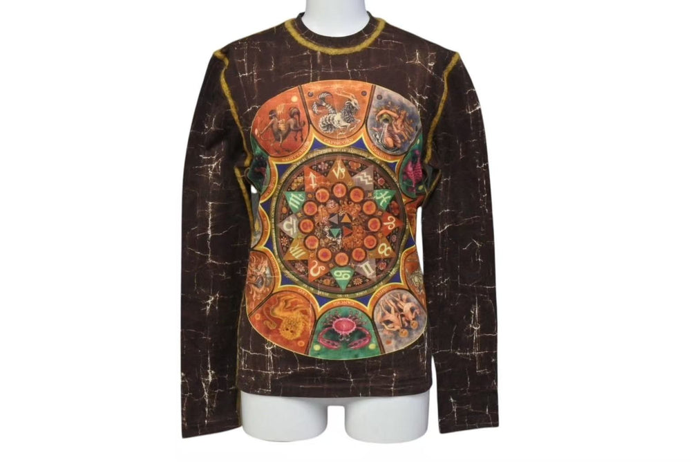 JEAN PAUL GAULTIER CLASSIQUE Jean Paul Gaultier Powernet Sheer Tops 12 Constellation Print Pattern Size 48 Brown Good Condition Used 4b000538