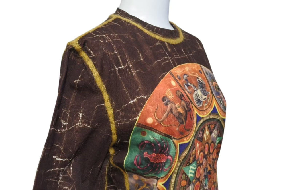JEAN PAUL GAULTIER CLASSIQUE ジャンポールゴルチエ パワーネット シアートップス 12星座プリント柄 サイズ48 ブラウン 美品 中古 4b000538