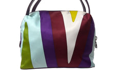 Load image into Gallery viewer, EMILIO PUCCI エミリオプッチ ミニハンドバッグ 2004年 秋冬 ナイロン レザー パープル マルチカラー シルバー金具 美品 中古 4b000565