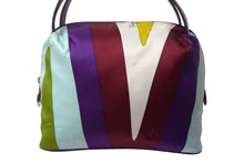 Load image into Gallery viewer, EMILIO PUCCI エミリオプッチ ミニハンドバッグ 2004年 秋冬 ナイロン レザー パープル マルチカラー シルバー金具 美品 中古 4b000565