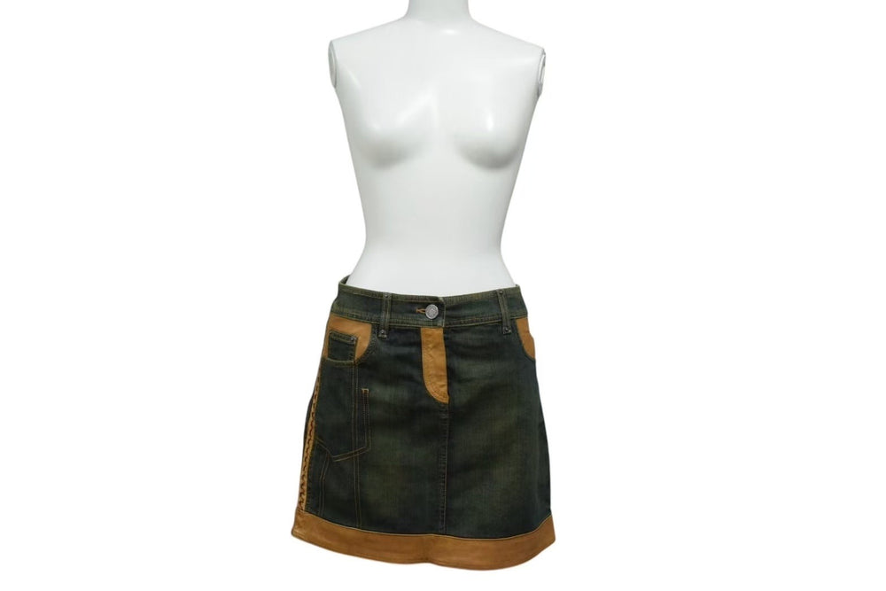 CHRISTIAN DIOR Christian Dior Denim Skirt 6E12033020 Blue Brown Size 34 Good Condition Used 4b000566