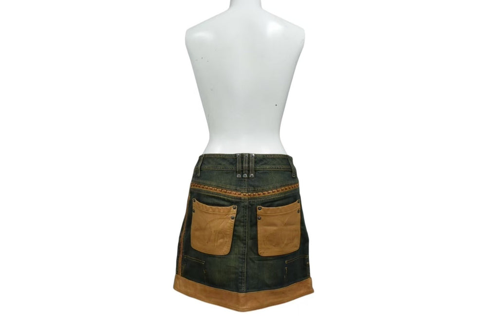 CHRISTIAN DIOR Christian Dior Denim Skirt 6E12033020 Blue Brown Size 34 Good Condition Used 4b000566
