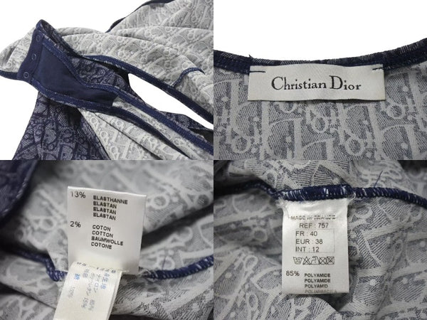 CHRISTIAN DIOR クリスチャンディオール ボディスーツ 水着 ハイレグ 半袖 トロッター オブリーク モノグラム ネイビー 美品 中古 4b000573