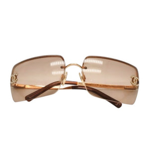 CHANEL Half Rim Sunglasses Eyewear 4092-B c.125/13 Size 62□15 120 Coco Mark Rhinestone Brown Good Condition Used 4a000606