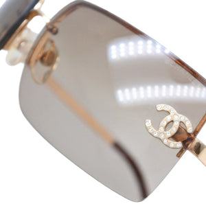 CHANEL Half Rim Sunglasses Eyewear 4092-B c.125/13 Size 62□15 120 Coco Mark Rhinestone Brown Good Condition Used 4a000606