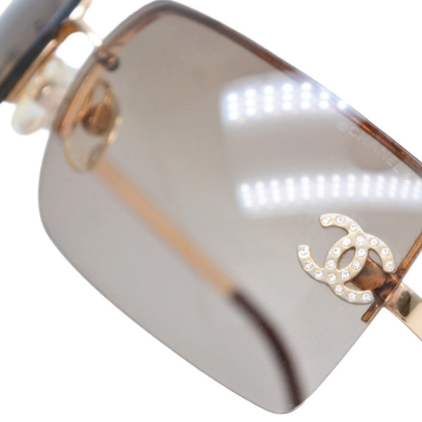 CHANEL Half Rim Sunglasses Eyewear 4092-B c.125/13 Size 62□15 120 Coco Mark Rhinestone Brown Good Condition Used 4a000606
