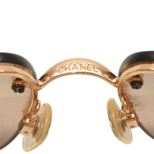CHANEL Half Rim Sunglasses Eyewear 4092-B c.125/13 Size 62□15 120 Coco Mark Rhinestone Brown Good Condition Used 4a000606