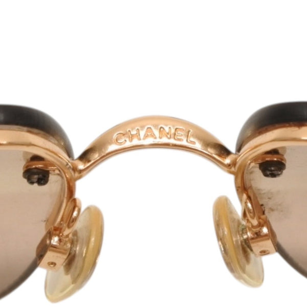 CHANEL Half Rim Sunglasses Eyewear 4092-B c.125/13 Size 62□15 120 Coco Mark Rhinestone Brown Good Condition Used 4a000606
