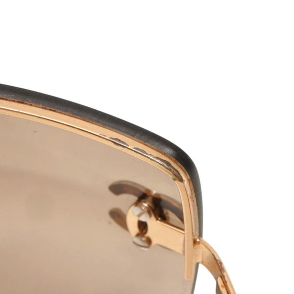 CHANEL Half Rim Sunglasses Eyewear 4092-B c.125/13 Size 62□15 120 Coco Mark Rhinestone Brown Good Condition Used 4a000606