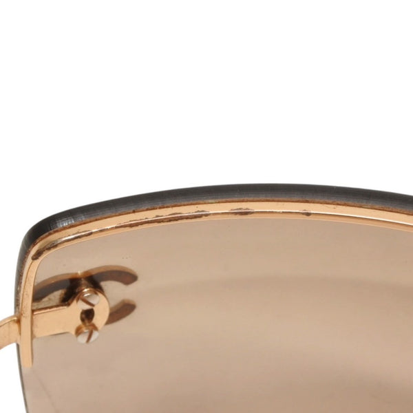 CHANEL Half Rim Sunglasses Eyewear 4092-B c.125/13 Size 62□15 120 Coco Mark Rhinestone Brown Good Condition Used 4a000606