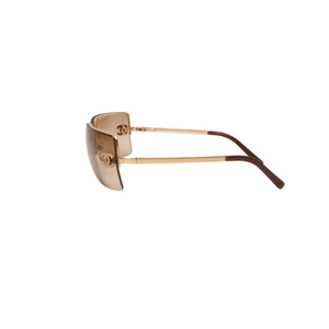 CHANEL Half Rim Sunglasses Eyewear 4092-B c.125/13 Size 62□15 120 Coco Mark Rhinestone Brown Good Condition Used 4a000606