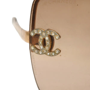 CHANEL Half Rim Sunglasses Eyewear 4092-B c.125/13 Size 62□15 120 Coco Mark Rhinestone Brown Good Condition Used 4a000606