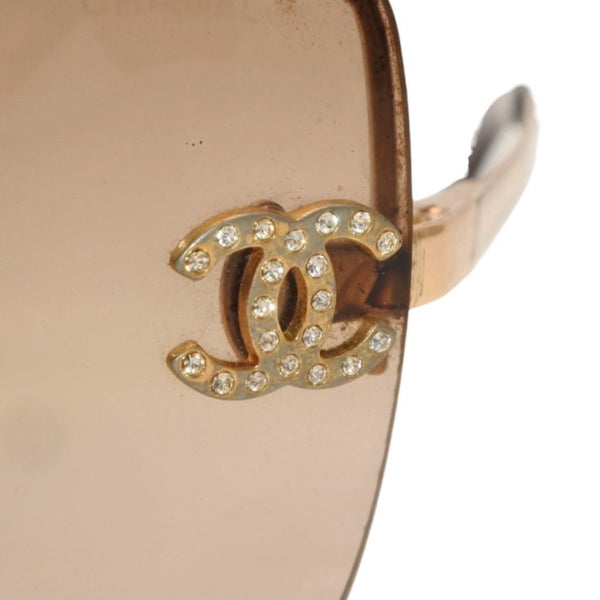CHANEL Half Rim Sunglasses Eyewear 4092-B c.125/13 Size 62□15 120 Coco Mark Rhinestone Brown Good Condition Used 4a000606
