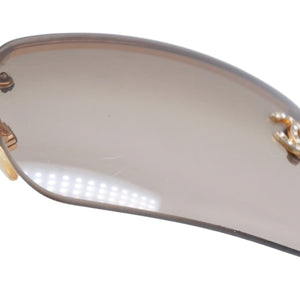 CHANEL Half Rim Sunglasses Eyewear 4092-B c.125/13 Size 62□15 120 Coco Mark Rhinestone Brown Good Condition Used 4a000606