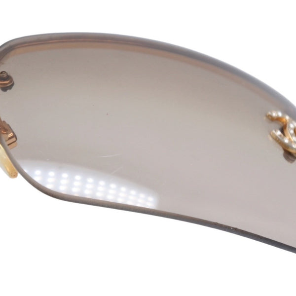 CHANEL Half Rim Sunglasses Eyewear 4092-B c.125/13 Size 62□15 120 Coco Mark Rhinestone Brown Good Condition Used 4a000606