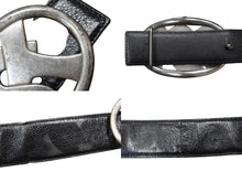 画像をギャラリービューアに読み込む, Yves Saint Laurent イヴサンローラン ベルト バックル ブランドロゴ ヴィンテージ加工 レザー メタル ブラック 美品 中古 4b000687