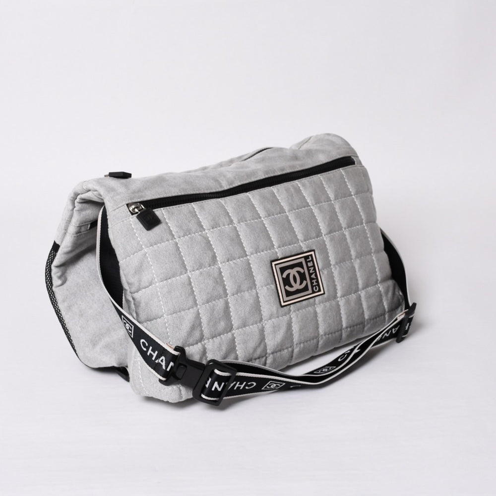 Very Good Condition CHANEL CHANEL Sports Line Shoulder Bag A28543 9th Series Coco Mark Chocolate Bar Gray Silver Hardware Used 4a000069
