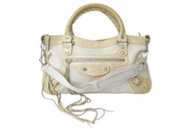 画像をギャラリービューアに読み込む, BALENCIAGA バレンシアガ ザ ファースト 2WAYハンドバッグ 103208 ハラコ レザー ラインストーン アイボリー 良品 中古 4b000744