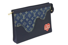 画像をギャラリービューアに読み込む, LOUIS VUITTON ルイヴィトン ポシェットヴォワヤージュ MM クラッチバッグ M45961 NIGO モノグラム ドリップデニム 美品 中古 4b000748