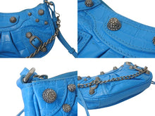 画像をギャラリービューアに読み込む, BALENCIAGA バレンシアガ Le Cagole Mini ミニ ショルダーバッグ ラインストーン ブルー カーフスキン 美品 中古 4b000775