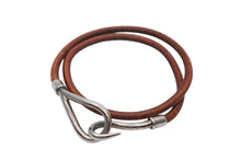 画像をギャラリービューアに読み込む, HERMES エルメス Jumbo H ジャンボチョーカー ネックレス 2連ブレスレット アクセサリー レザー ブラウン シルバー金具 美品 中古 4b007853