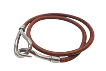 画像をギャラリービューアに読み込む, HERMES エルメス Jumbo H ジャンボチョーカー ネックレス 2連ブレスレット アクセサリー レザー ブラウン シルバー金具 美品 中古 4b007853