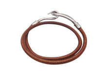 画像をギャラリービューアに読み込む, HERMES エルメス Jumbo H ジャンボチョーカー ネックレス 2連ブレスレット アクセサリー レザー ブラウン シルバー金具 美品 中古 4b007853