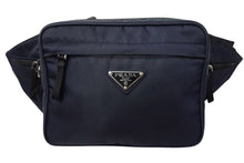 画像をギャラリービューアに読み込む, PRADA プラダ ウエストバッグ ショルダーバッグ トライアングルロゴ 2VL001 ナイロン ネイビー ブラック シルバー金具 美品 中古 4b000789