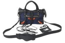 画像をギャラリービューアに読み込む, BALENCIAGA バレンシアガ ミニシティ 2WAY ハンドバッグ 300295 ブラック ネイビー キャンバス レザー 良品 中古 4b000820