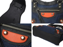 画像をギャラリービューアに読み込む, BALENCIAGA バレンシアガ ミニシティ 2WAY ハンドバッグ 300295 ブラック ネイビー キャンバス レザー 良品 中古 4b000820